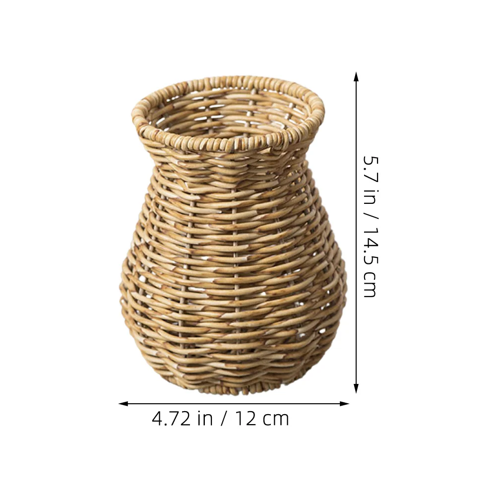 

1pcs Woven Rustic Imitation Decorative Plastic For Home Office Desktop Tall Fake Rattan Vase Dried Flower Holder Wedding Table