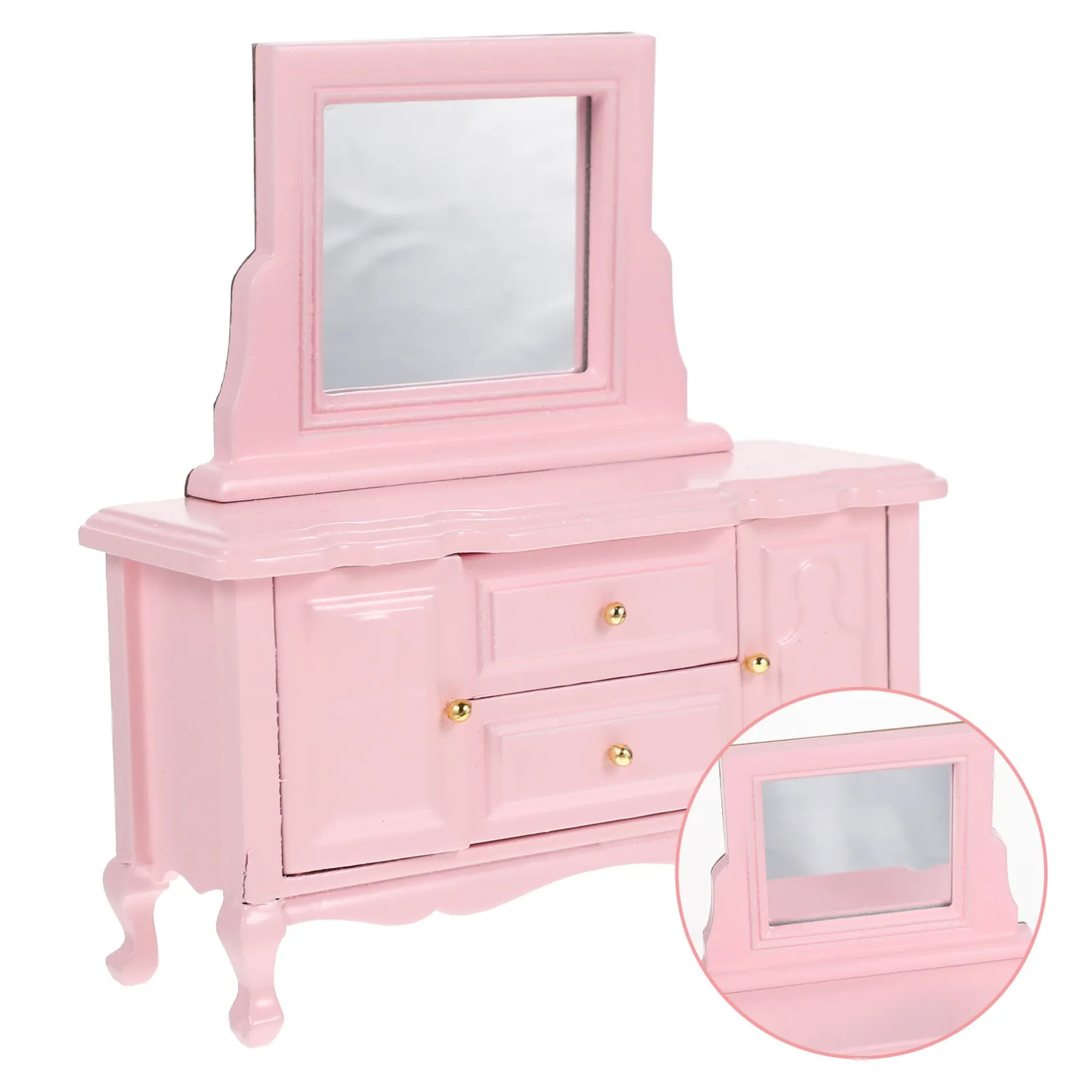 

Миниатюрный деревянный туалетный столик с зеркалом для декора кукольного домика, мебель в масштабе 1:12, винтажный стиль, акцент для спальни