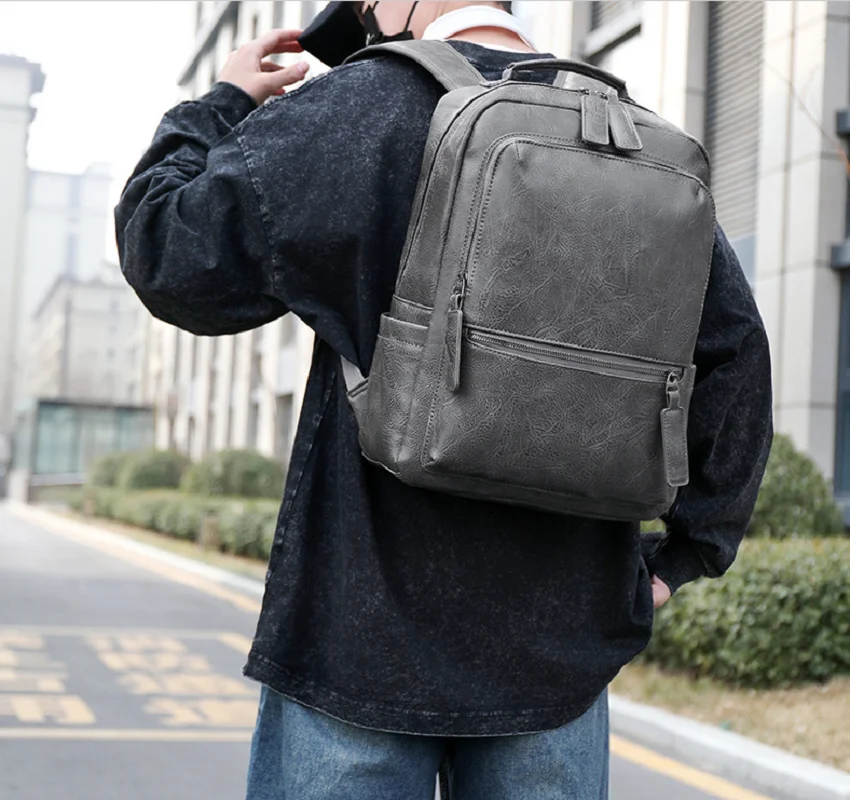 New Fashion High Quality Leather Travel Backpacks Men's Business Large Capacity Shoulder Bags Totes Notebook School Bag