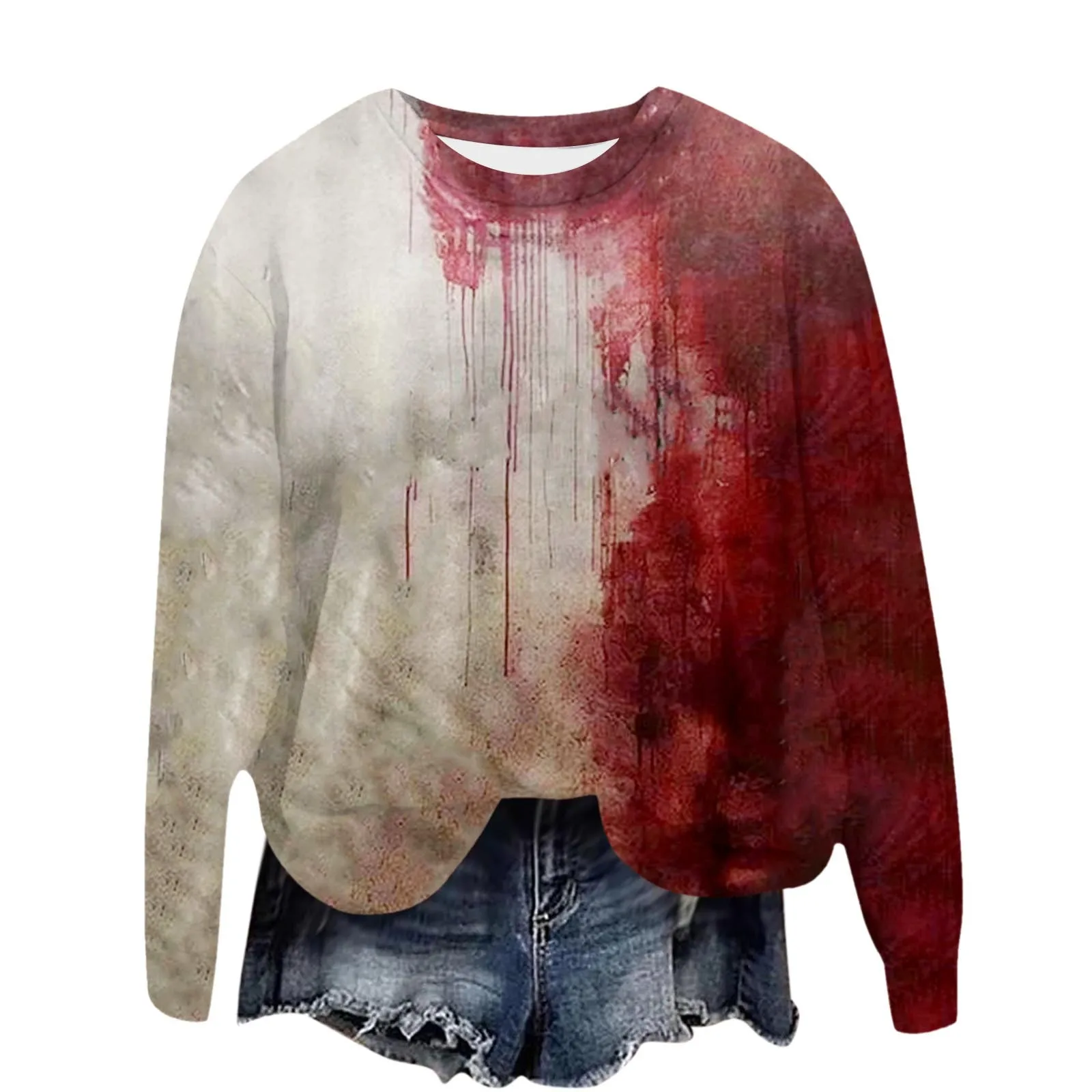 

Women's Halloween Blood Print Home Outdoor Workout Long Sleeve Round Neck T Shirt Top Sweatshirt Street Blouse Streetwear