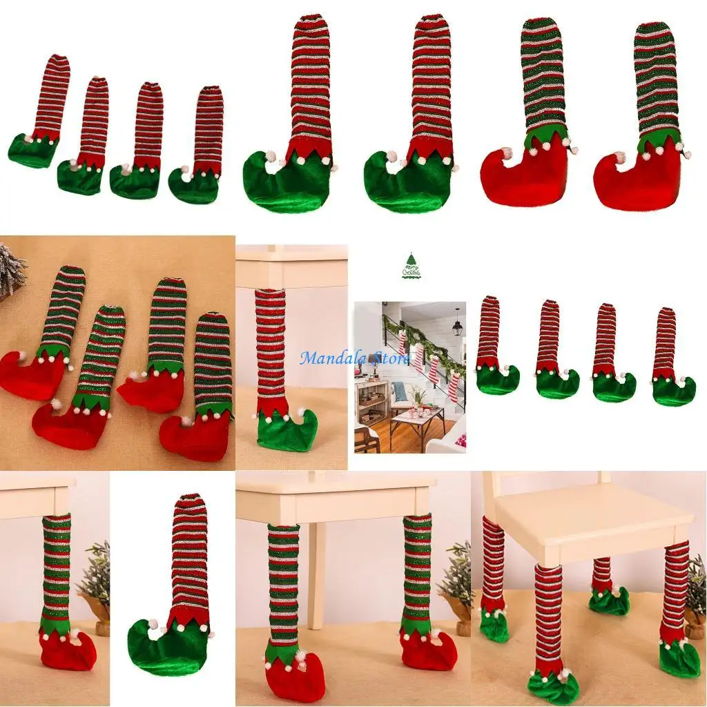 

U2JC Christmas Themed Chair Leg Protectors Soft Fabric Sleeves Quick Installation Floor Scratch Prevention