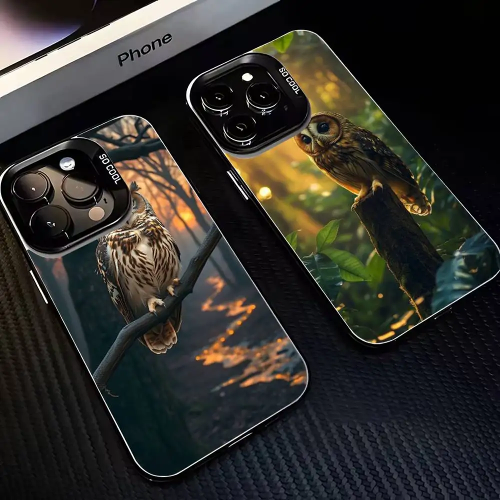 حافظة هاتف OWL FORST واقعية لهاتف iPhone 16,15,14,13,12,11,Mini,Pro,MAX غطاء أسود غير لامع مقاوم للصدمات