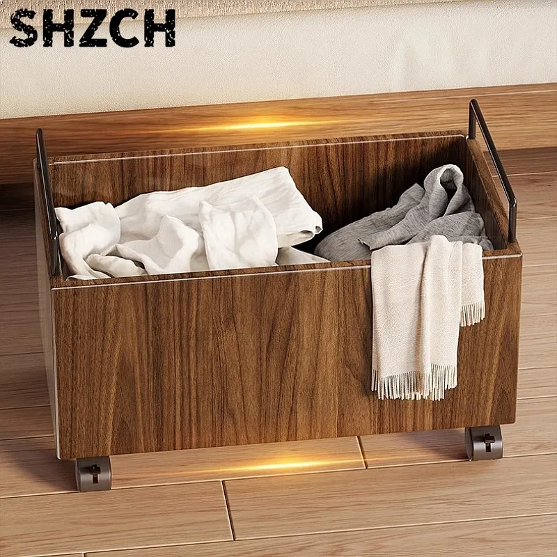 Wooden Rolling Laundry Basket Large Clothes Hamper Multi-Functional Toy Storage Bin