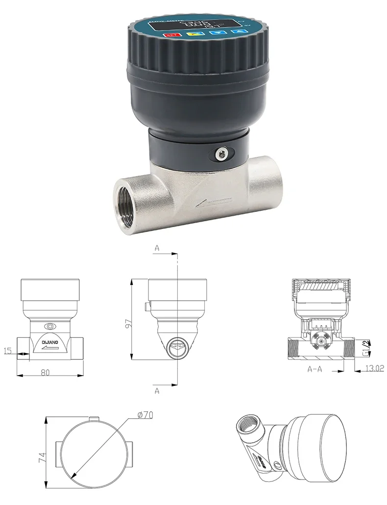 DN15 Smart Digital Display Flowmeter RS485 LCD Electronic Flowmeter 1/2" Stainless Steel Female Thread Flow Sensor