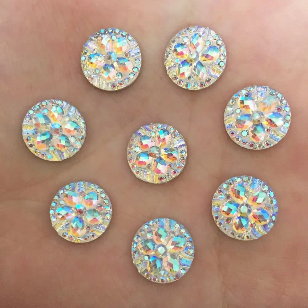 DIY 40PCS 12mm AB Resin Round Flower Rhinestone Flatback Scrapbooking for Phone DIY Craft K14