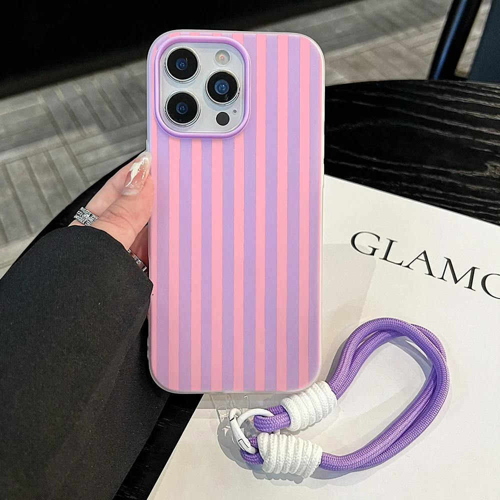 Couple Stripes Soft Phone Case For Samsung Galaxy S26 Ultra S25 S24 s22 s23 Plus A56 A55 A35 A36 A37 5G FE With Lanyard Cover
