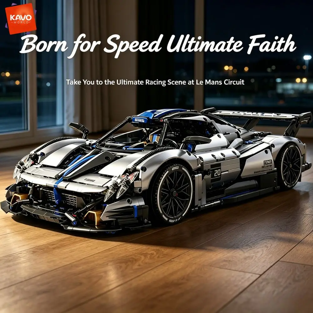 KAVOWORLD 3526pcs Silver Blue Super Sports Car Building Blocks Set 1:8 MOC DIY Assembly Race Car Model Brick STEM Construction Toy Home Decor Ornament Vehicle Display Mechanical Simulation Racing Brick Car Birthday Christmas Gift for Teens view 8