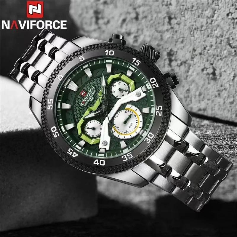 

NAVIFORCE Watches For Men 9222 Stainless Steel Waterproof Quartz Watches Luminous Calendar Week Display Mens Watch Reloj Hombre