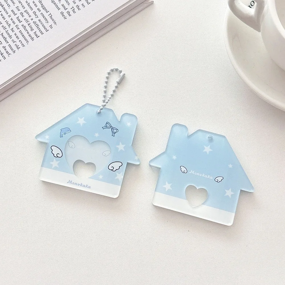 الإبداعية 1 بوصة حامل بطاقة الصور الاكريليك شكل منزل المعبود حامل صور Kawaii هدية سلاسل المفاتيح