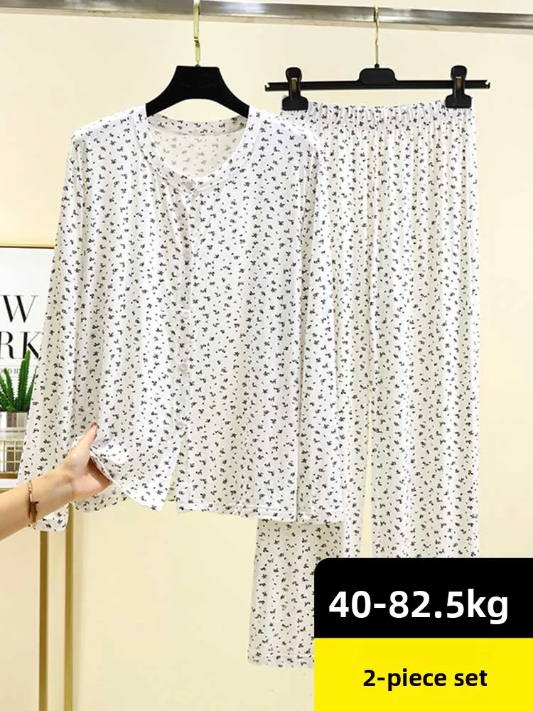 Modal Thin Long Sleeve Sleepwear Set Casual Style round Neck Print Top And Pants for Women Home Leisure Autumn Spring Winter 4