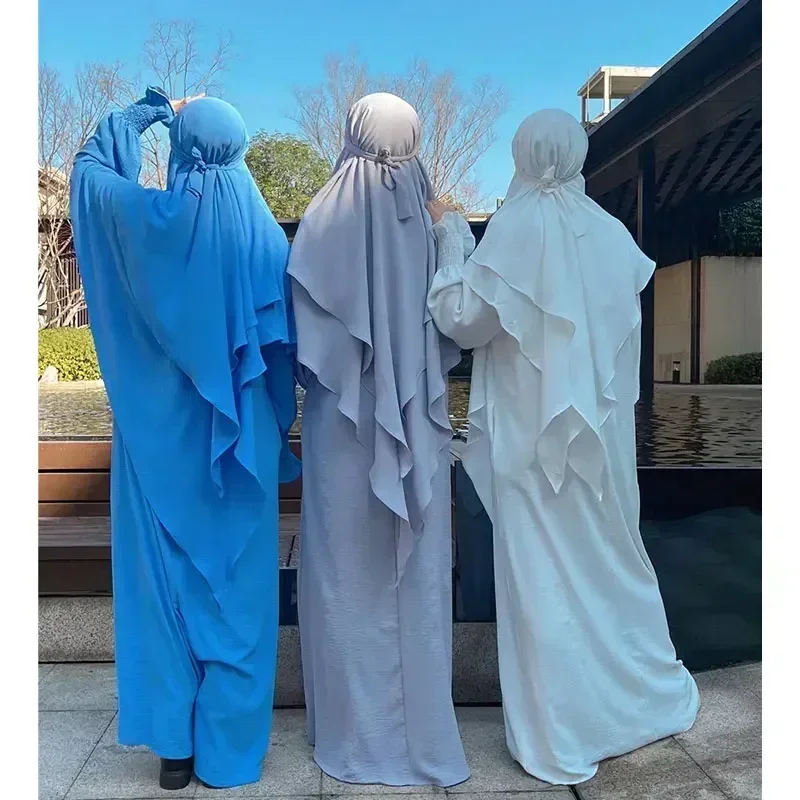 

Ramadan Eid Hooded Abaya Jilbab 2 Piece Set Muslim Prayer Outfit Jilbabs for Women Long Khimar Hijab Dress Islamic Niqab Burka