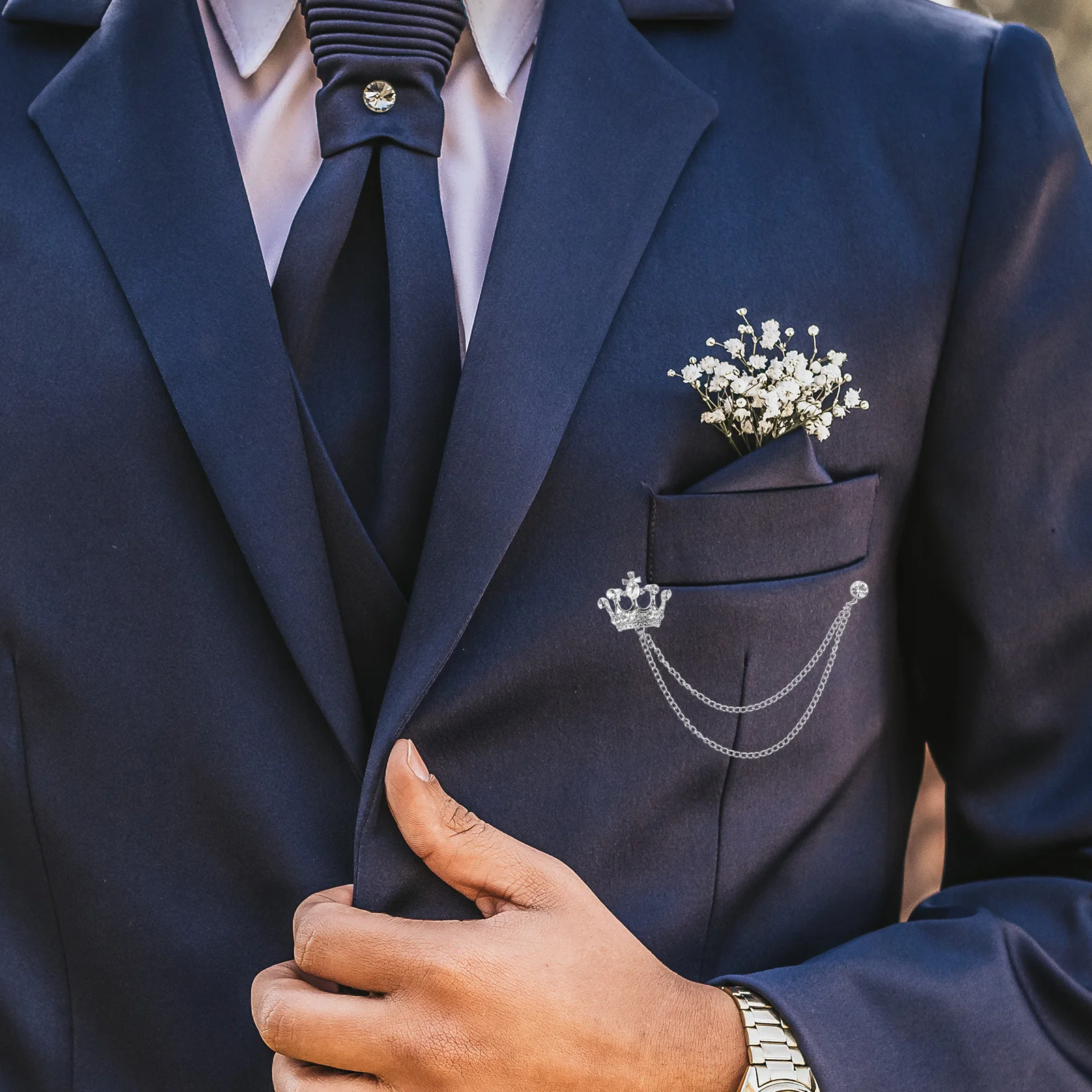 

2pcs Crown Suit Clip Brooch Alloy Rhinestone Lapel Pin For Men Wedding Party Costume Shirt Coat Accessory Decor Role Play Props