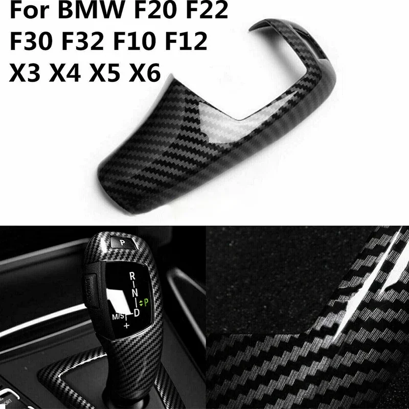 

For BMW F20 F21 F22 F23 F30 F34 F35 F32 F33 F36 F06 F12 F13 F25 F26 Carbon Fiber Style Front Gear Shift Knob Trim Cover LHD