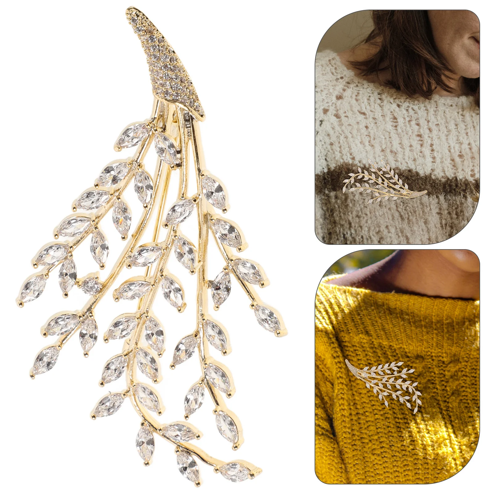 

Rhinestone Brooch Pin Sturdy Material Copper Brooch Polished Surface Long Lasting Shine Modern Stylish Women Decor