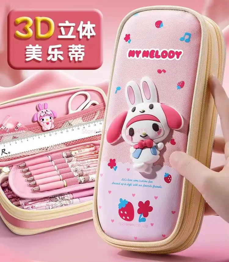 Imagem -06 - Sanrio 3d Grande Capacidade Lápis Case Kawaii Olá Kitty Cinnamoroll Melodia Kuromi Papelaria Caixa Lápis Bolsa Material Escolar