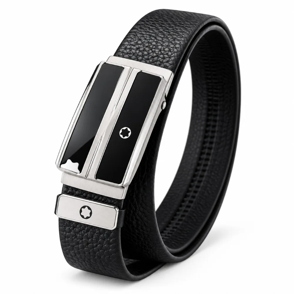 Men's Belts Genuine Leather 3.5cm Automatic Buckle Belt Textured Cowhide Strap Adjustable Cuttable Formal Business Casual Wear