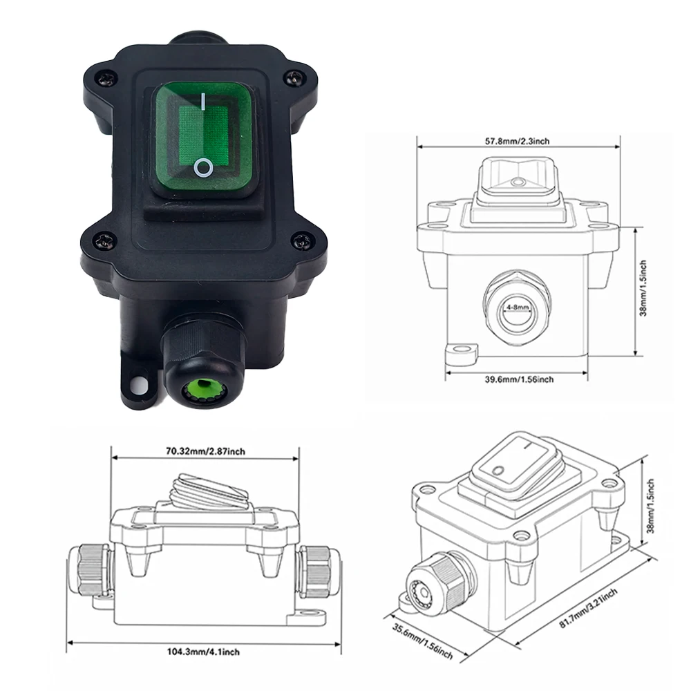 Wasserdichter Inline-Wippschalter IP68 Stromkabel Ein/Aus-Schalterbox 220V 24V 16A 30A LED Optional Einzel/Doppel für Außenbeleuchtung – Detail 1