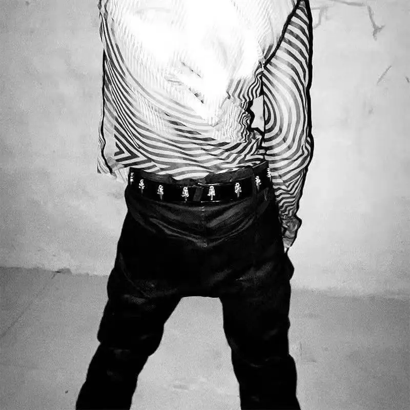 القوطية Y2K النساء الرجال أحزمة العلامة التجارية الفاخرة القوطي السيدات الهيب هوب الشرير برشام الهيكل العظمي طباعة حزام خصر الجينز زنار