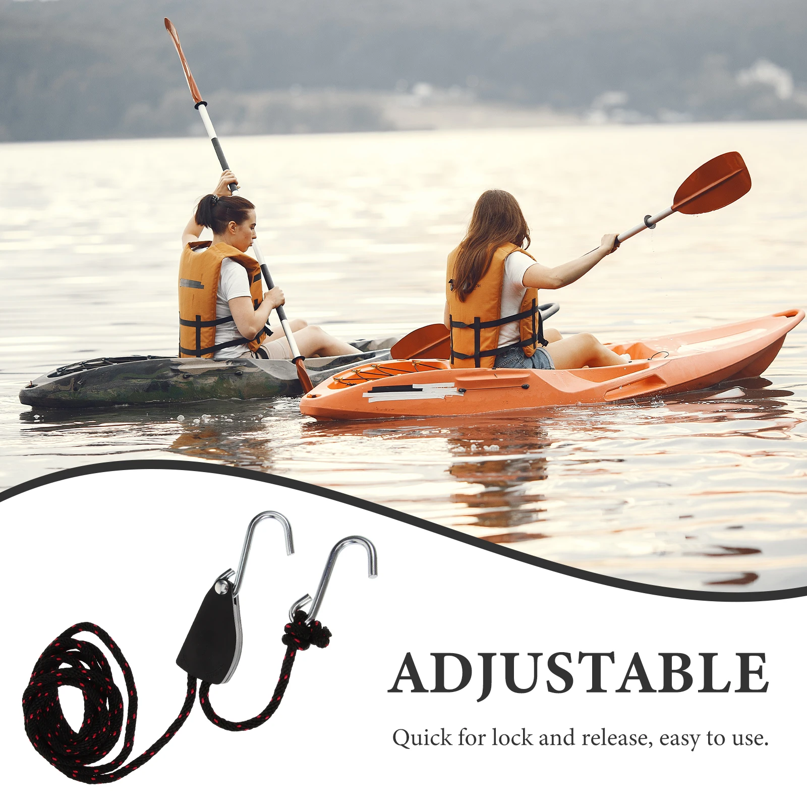 

2 pcs Heavy Duty Lanyard Pulley Straps Tie Down Kayak Canoe Boat Black 1/4 Inch Steel Hooks Premium Nylon Boat