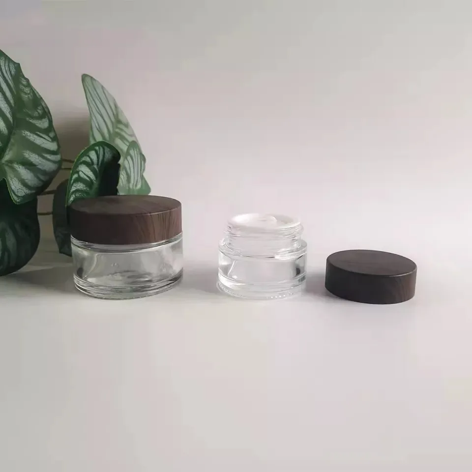 

3Pcs Empty 30g 50g Clear Glass Cream Jar With Bamboo Wood Lid Refill Skin Care Beauty Packaging Cosmetic Travel StorageContainer