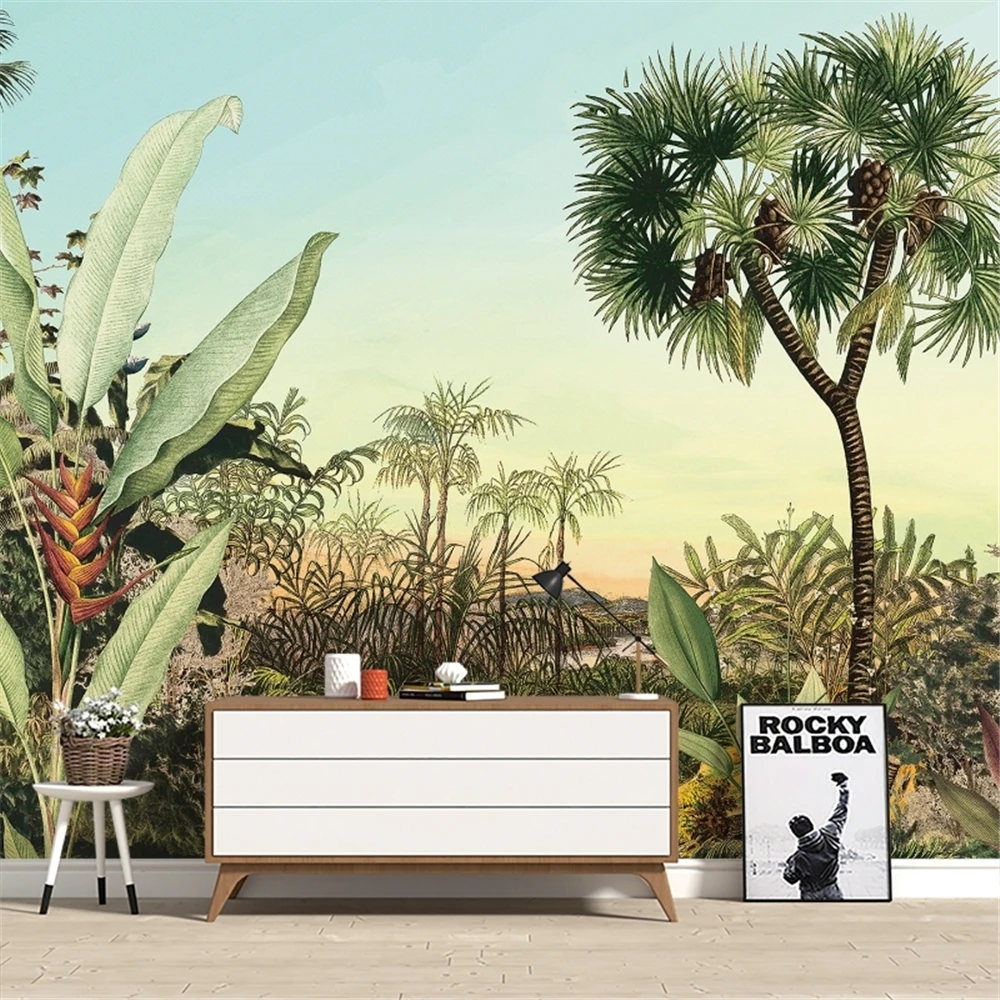 

Пользовательские тропические растения листья пальма фреска настенная живопись роскошная гостиная спальня ТВ фон обои для настенного покрытия