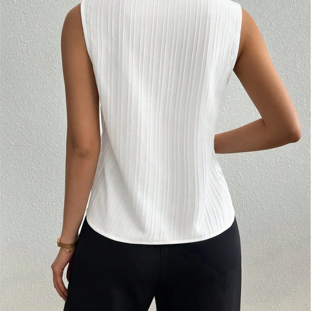 Women V Neck Sleeveless Mock Neck Tank Top Ribbed Textured Slim Fit Solid Elegant Office Blusa Blouse Vest Summer Work Chic