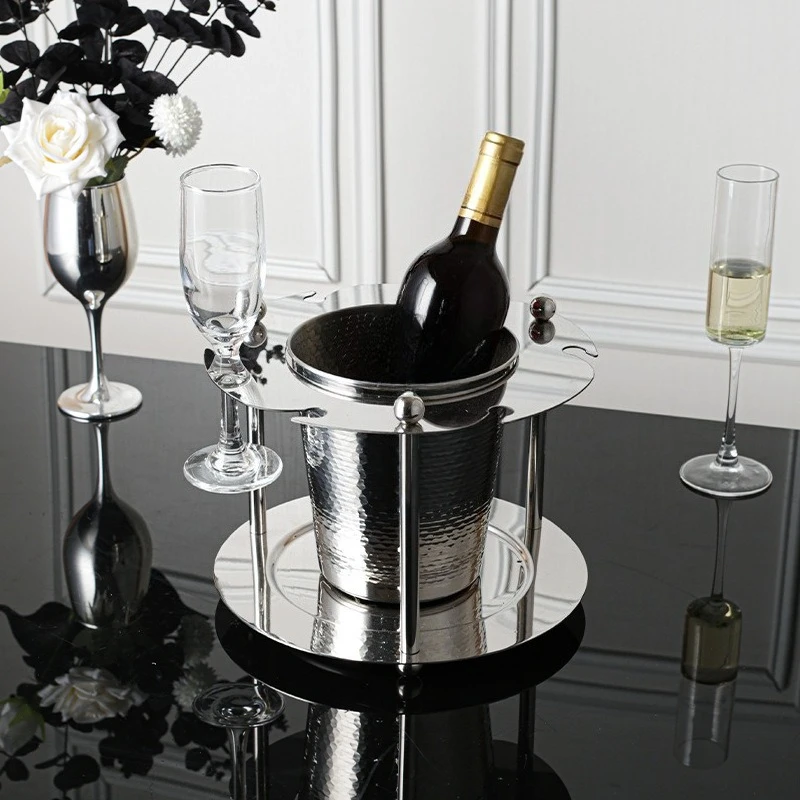Stainless steel wine glass ice bucket integrated rack model  red wine champagne chilled bucket restaurant hotel ice cubes