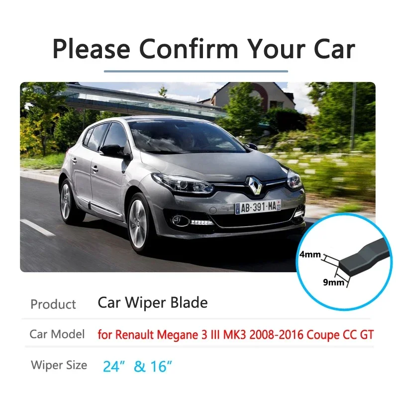 For Renault Megane MK3 Coupe BZ DZ KZ 95 2008 2009 2010 2012 2015 2016 2017 2018 2019 Double Rubber Car Windshield Wiper Blades