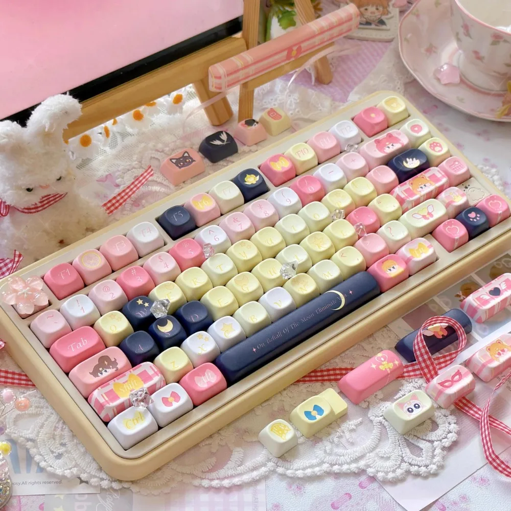 Moon Sailor Theme Keycap Set 141Key PBT Custom Cute Anime Girl Keyboard Cap Cherry Profile Gaming KeyCap for Mechanical Keyboard