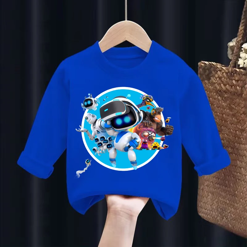 Astro Bot Long Sleeved T-shirt for Children Cartoon Anime Cute Undershirts Top Boys Girls Autumn Fashion Clothing Kids Clothes