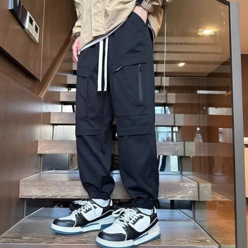 Plain Harem Cargo กางเกงสําหรับชายกลางแจ้งฤดูใบไม้ผลิฤดูร้อนเดินป่า Harajuku Emo กางเกงปกติ Fit Techwear คุณภาพสูงกางเกง Man
