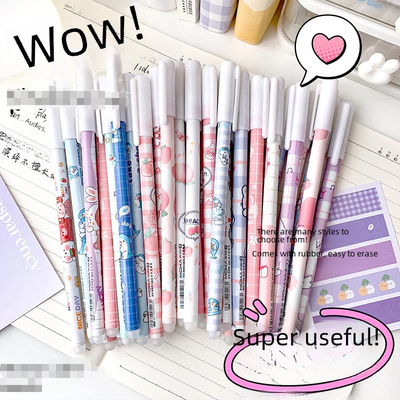 12 Easy Friction Erasable Gel Pen 0.5 High Color Value Girls Heart Simple Cute Fruit Animal Brush Pen Glass fountain pen