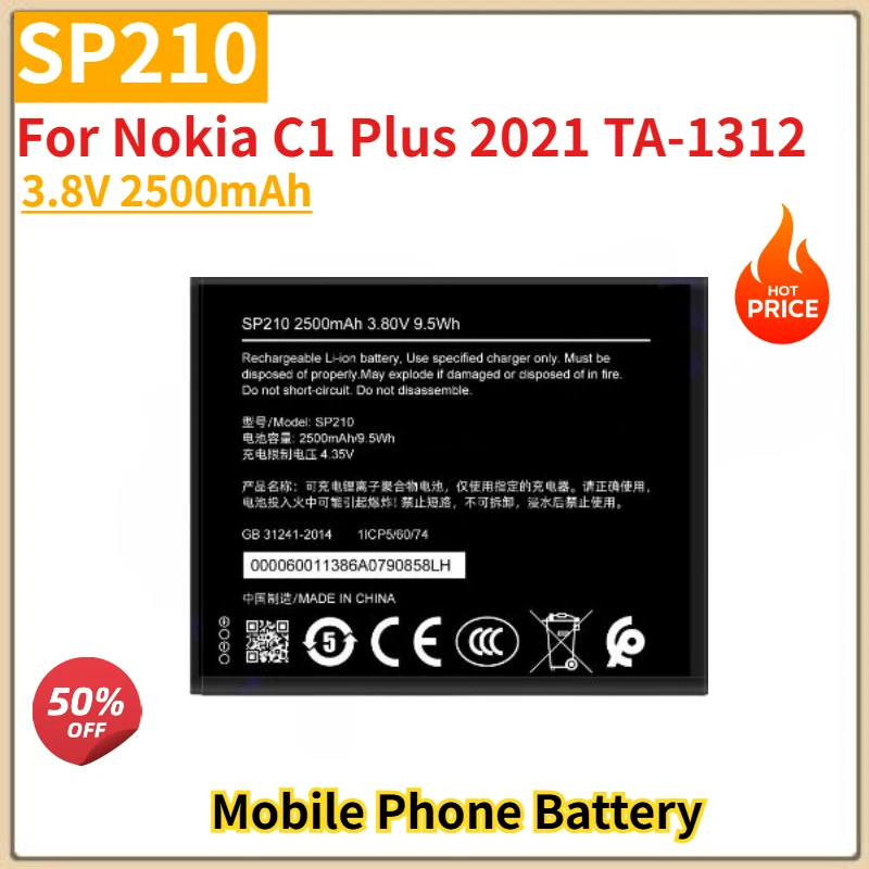

SP210 High Quality Phone Battery 3.8V 2500mAh For Nokia C1 Plus 2021 TA-1312 Brand New Replacement Battery