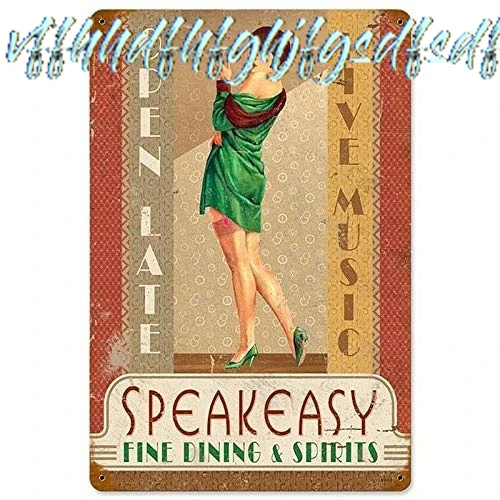 Retro Vintage Metal Plaque Sign Speak Easy Flapper Pin Up Girl Tin Sign for Home Bar Kitchen Pub Wall Decor Signs 12x8inch sign
