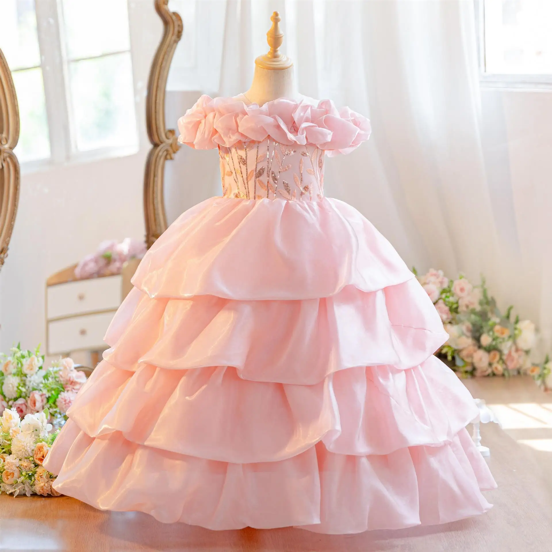 

Элегантные платья с пайетками на плечах, вечерние платья для подружек невесты, платья для девочек, свадебное выпускное вечернее платье для выпускного вечера, гала-детское платье принцессы на день рождения D