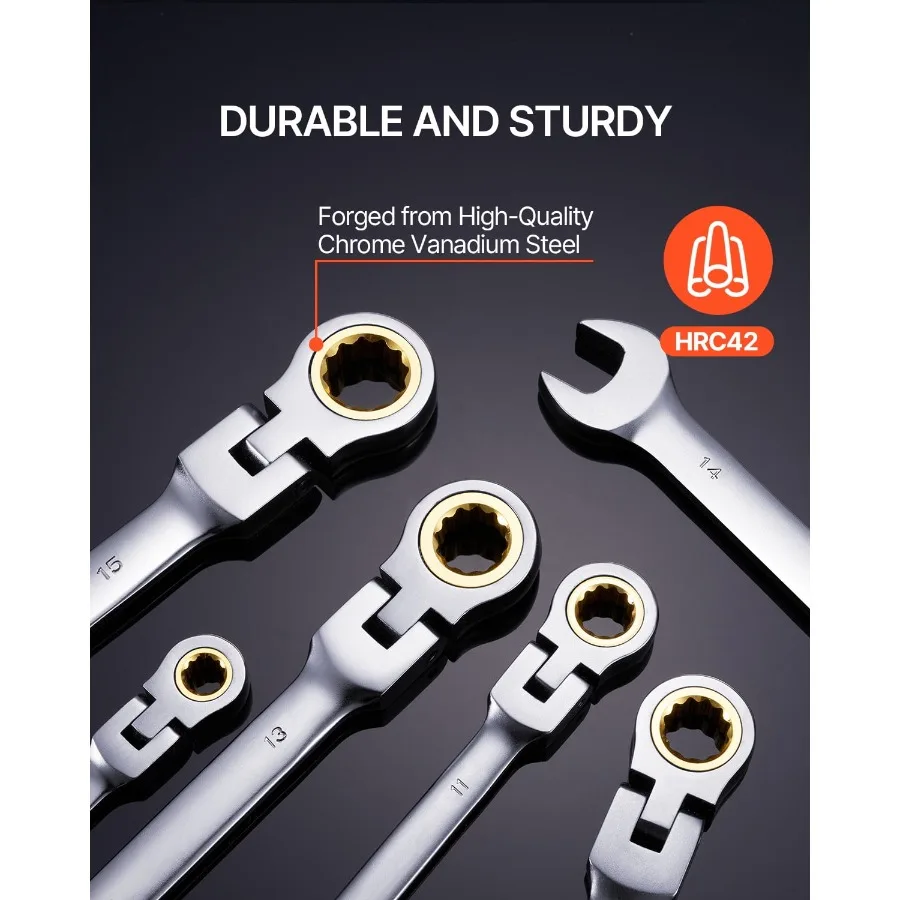 8-Piece Flex-Head Ratcheting Wrench Set with Roll-Up Pouch Cr-V Steel Combination Wrenches Metric Sizes 8 mm to 17 mm Suitable view 4