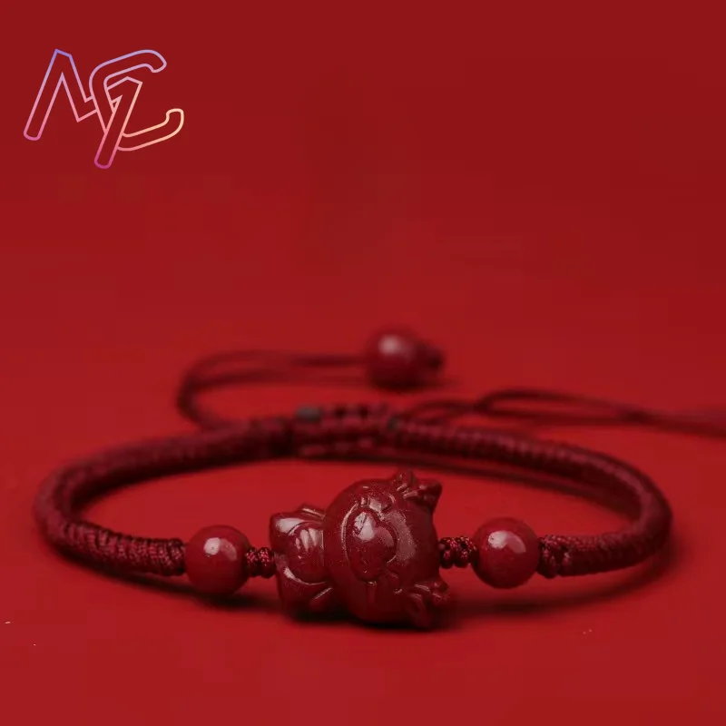 Luxury Red Cinnabar Chinese Zodiac Bracelet Gemstone Bangle Real Natural Jewelry Women Accessories Energy Healing Gifts Trendy