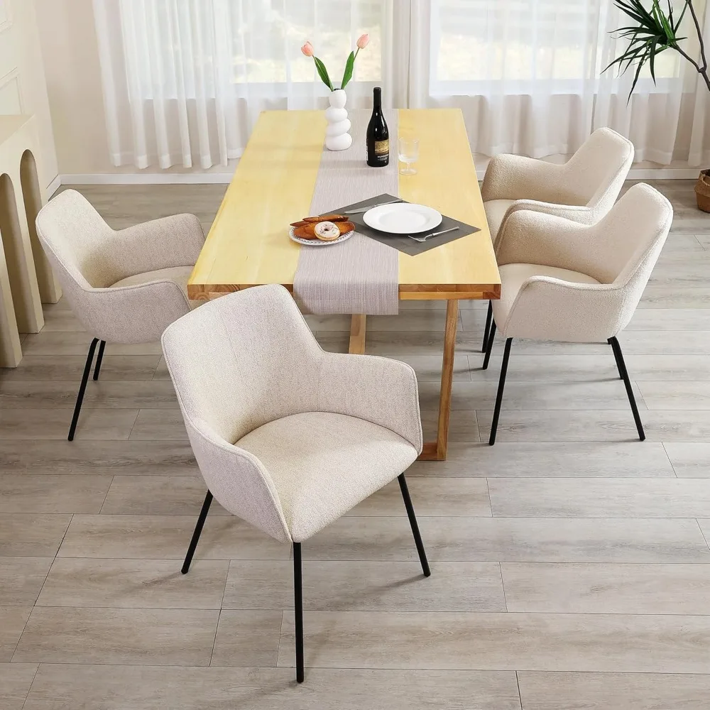 Dining Chairs Set, Modern Upholstered Kitchen Room Chairs with Padded Arms and Wide Seat, Linen Fabric Accent Chairs