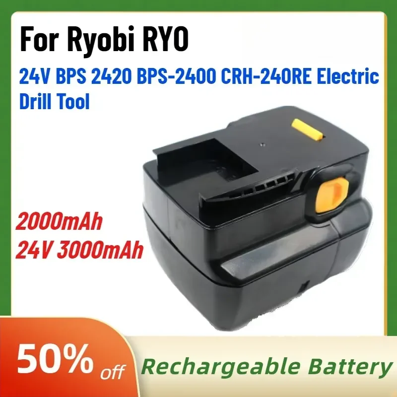 High-Performance 24V 3000mAh 2000mAh Replacement Battery for Ryobi RYO 24V BPS 2420 BPS-2400 CRH-240RE Electric Drill Tool