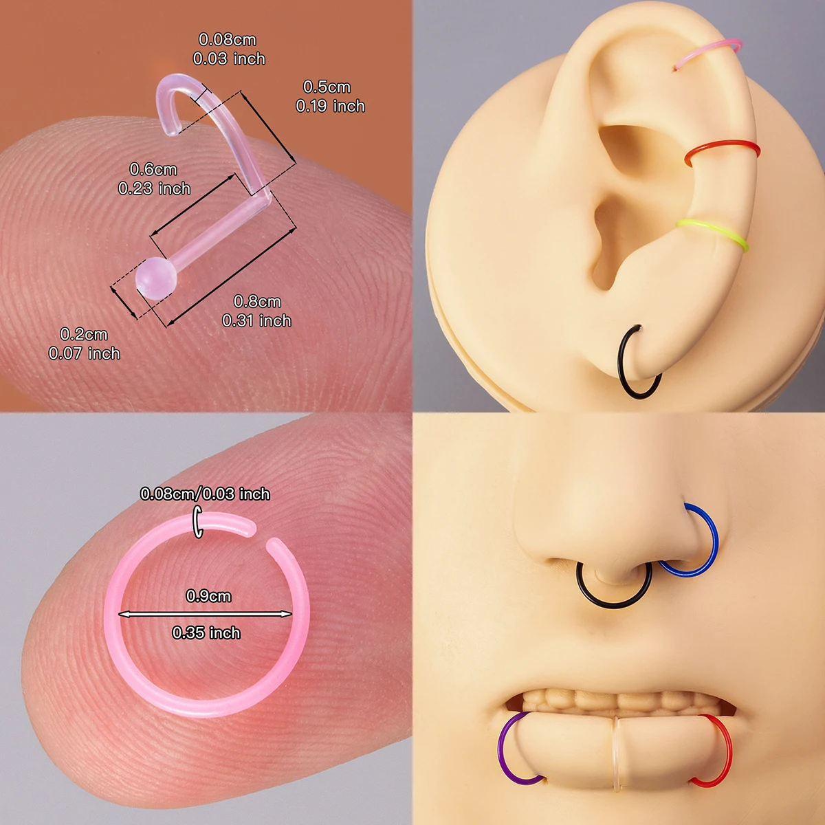 26/52pcs Flexible Acrylic Nose Rings Stud Retainers Piercing Hole Keeper Body Jewelry for Nostril Cartilage Tragus Daith Helix