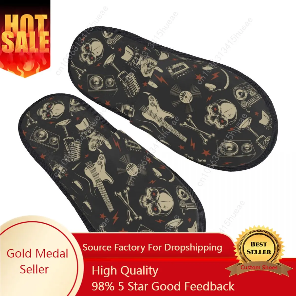 

Retro Heavy Metal Skull House Slippers Soft Warm Rock Roll Music Memory Foam Fluffy Slipper Custom Print Indoor Outdoor Shoes