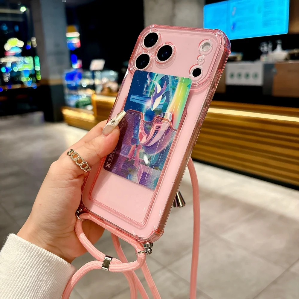 Transparente Schlaufenkartenhalter-Softcase-Hülle mit Lanyard für iPhone 18 17 Air 16 14 15 13 12 11 Pro Max Plus XR, Halskette, weiche Schutzhülle – Detail 6