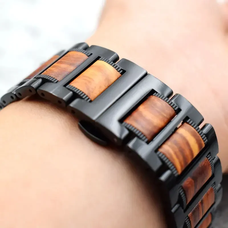 Wooden Metal Bracelet For Apple Watch Band Ultra 49mm 8 7 41 45mm 38 42 44mm 40 Wood Stainless Steel Strap For iWatch 6 543 SE