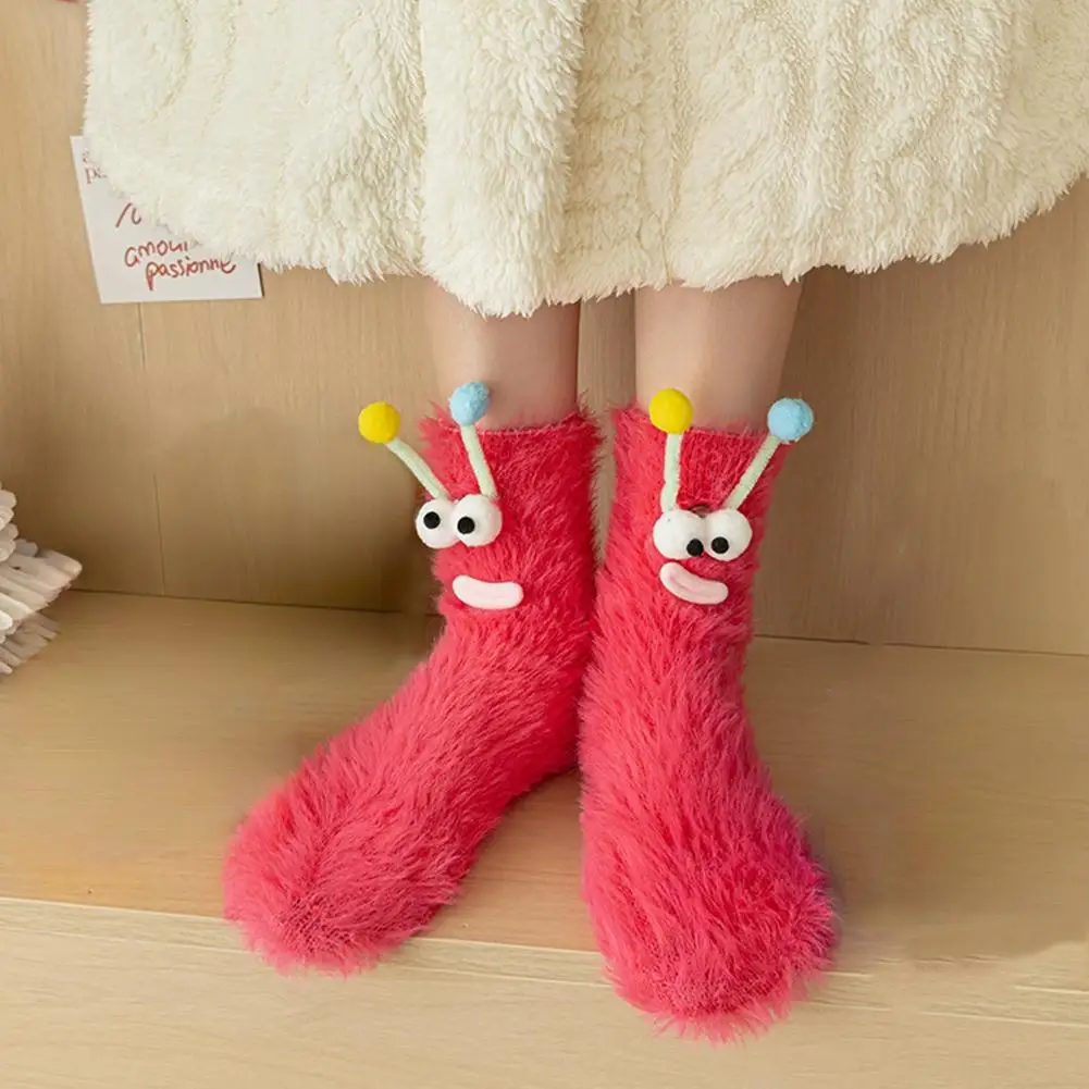 Damen-Herbst-Winter-Socken, niedliche mittlere Röhre, flauschige Bodensocken, Schlaf, lustig, samtig, warm, dick, glücklich, hässlich, Puppensocken, Mädchen-Geschenke