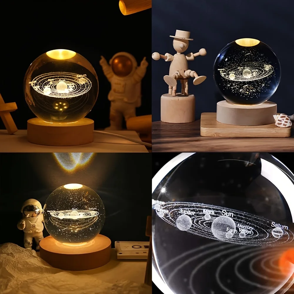 USB LED Night Light Galaxy Saturn Moon Creative Crystal Ball Mood Light Bedroom Home Decor Table Lamp for Children Birthday Gift