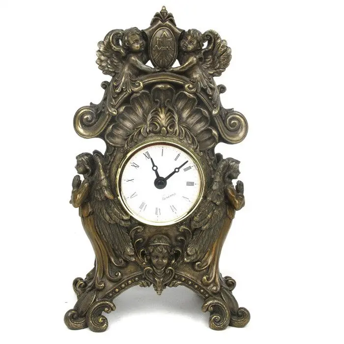 Antique Bronze Cherub Mantel Clock Silent Quartz Roman Numeral Table Clock Ornate European Style Home Living Room Decoration