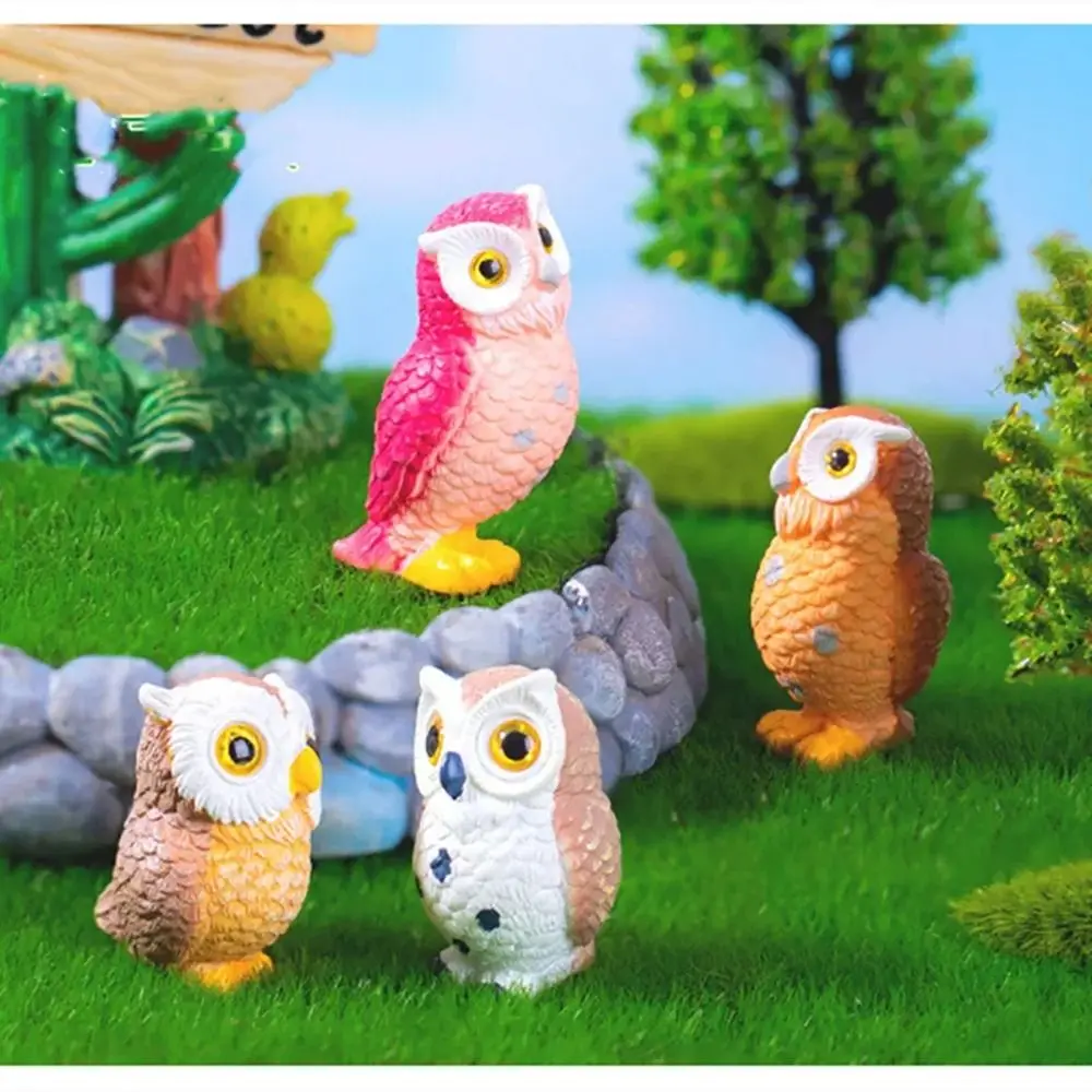 1Pcs DIY Craft Owls Figurine Mini Resin Gardening Decor Animal Miniatures Home Decoration Cute Micro Landscape Ornament