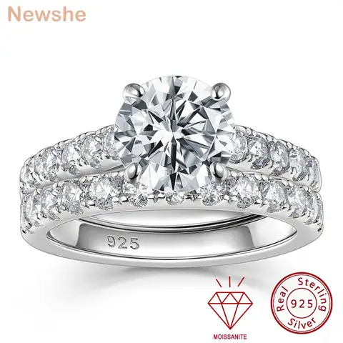Newshe Certified 2Ct Moissanite Wedding Ring Set for Women 925 Sterling Sliver Brilliant Round Cut Luxury Engagement Rings