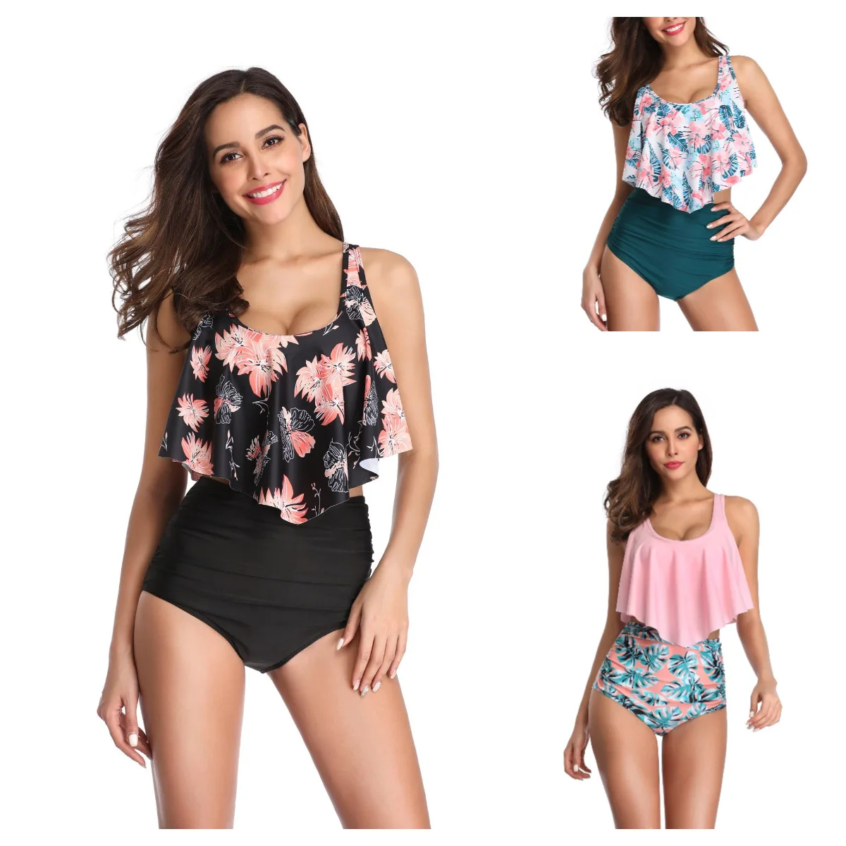 

New lotus leaf bikini swimsuit multicolor high-waist bikini split swimsuit Women's style