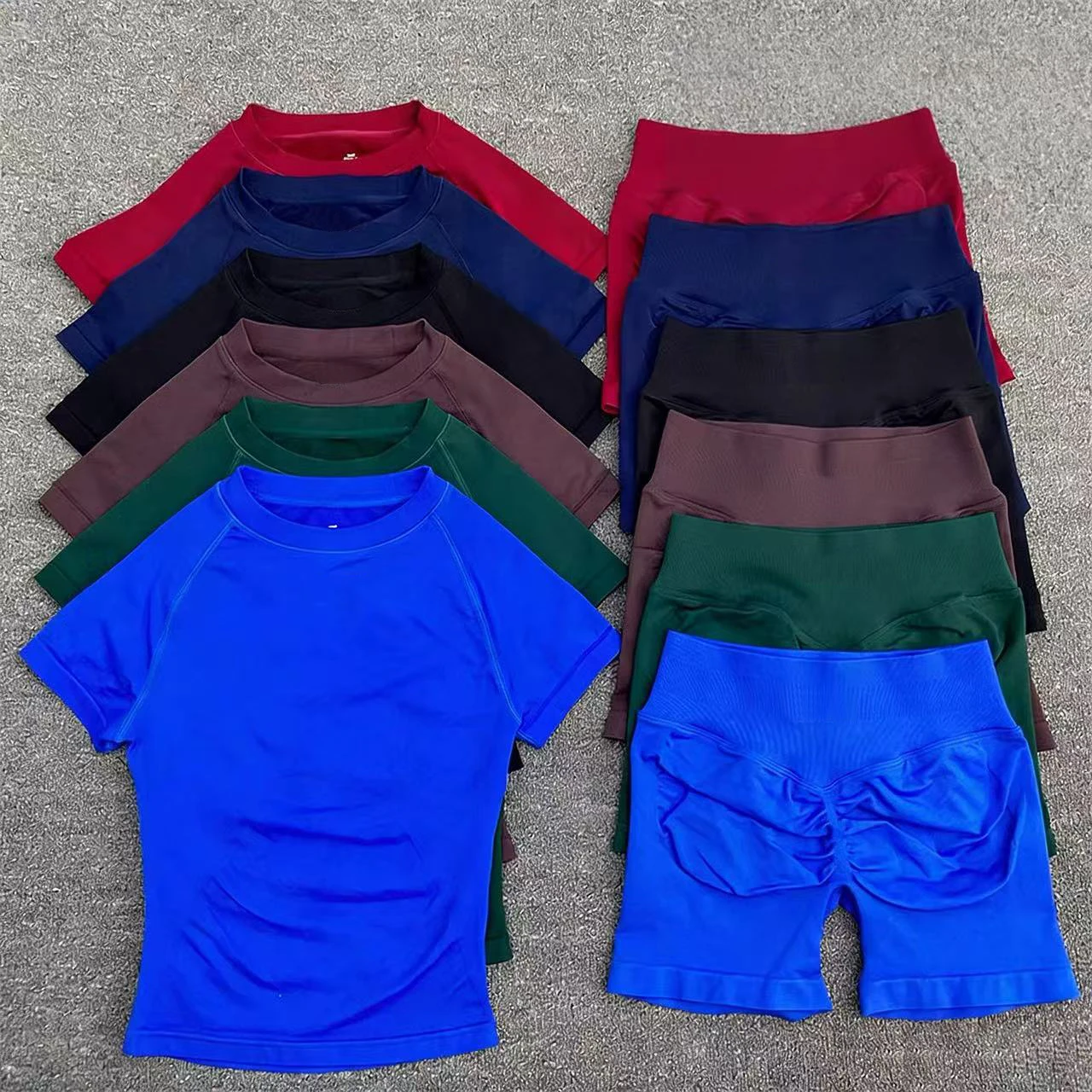 Women's Longline Gym Crop Top with High Waist Workout Shorts Sports Suit Fitness Clothes Yoga Set Short Sleeve Outfit